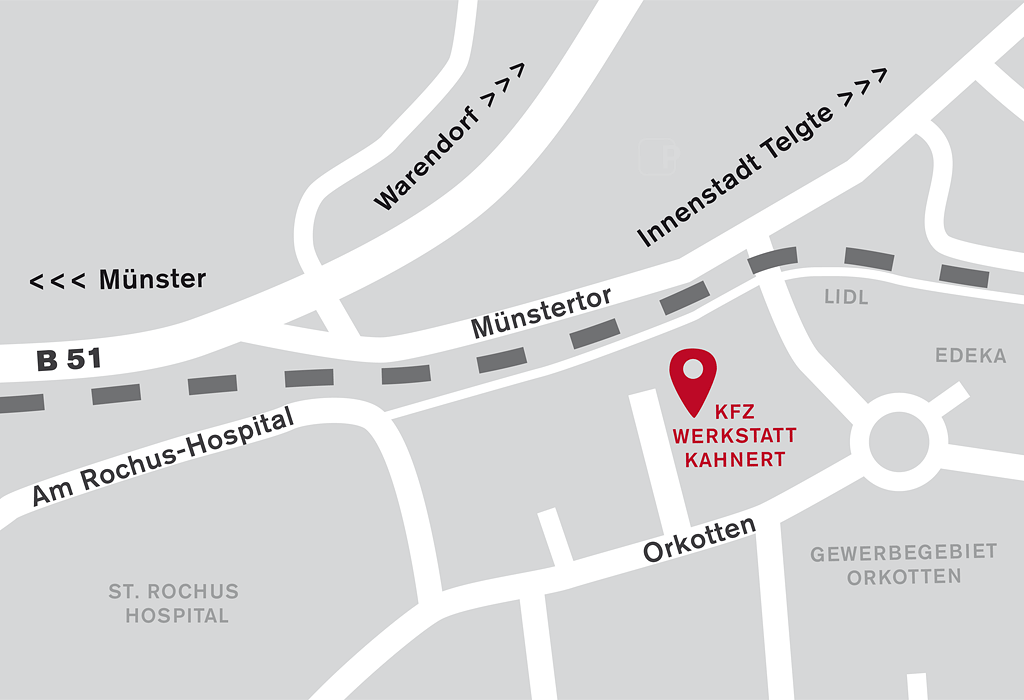 Anfahrt Skizze zur Kfz-Werkstatt Kahnert Telgte